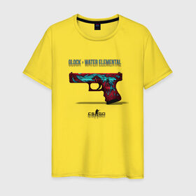 Мужская футболка хлопок с принтом Glock - Water Elemental в Екатеринбурге, 100% хлопок | прямой крой, круглый вырез горловины, длина до линии бедер, слегка спущенное плечо. | cs go | global offensive | глок | каэс | контр страйк | контра | кс | оружие | пистолет | скин