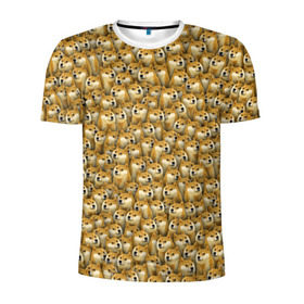 Мужская футболка 3D спортивная с принтом Собачки Doge в Екатеринбурге, 100% полиэстер с улучшенными характеристиками | приталенный силуэт, круглая горловина, широкие плечи, сужается к линии бедра | doge | meme | доги | желтый | мем | паттерн | пёс | собака | текстура