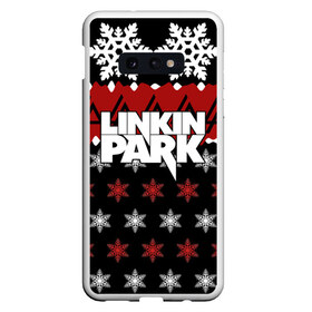 Чехол для Samsung S10E с принтом Праздничный Linkin Park в Екатеринбурге, Силикон | Область печати: задняя сторона чехла, без боковых панелей | b | chester | linkin park | альтернативный метал | альтернативный рок | беннингтон | группа | знак | красный | линкин парк | музыкант | надпись | новогодний | новый год | ню метал | певец | праздник | рождество