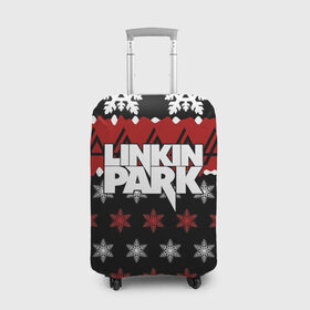 Чехол для чемодана 3D с принтом Праздничный Linkin Park в Екатеринбурге, 86% полиэфир, 14% спандекс | двустороннее нанесение принта, прорези для ручек и колес | b | chester | linkin park | альтернативный метал | альтернативный рок | беннингтон | группа | знак | красный | линкин парк | музыкант | надпись | новогодний | новый год | ню метал | певец | праздник | рождество
