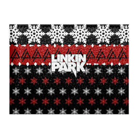 Обложка для студенческого билета с принтом Праздничный Linkin Park в Екатеринбурге, натуральная кожа | Размер: 11*8 см; Печать на всей внешней стороне | Тематика изображения на принте: b | chester | linkin park | альтернативный метал | альтернативный рок | беннингтон | группа | знак | красный | линкин парк | музыкант | надпись | новогодний | новый год | ню метал | певец | праздник | рождество