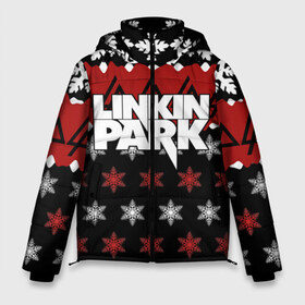 Мужская зимняя куртка 3D с принтом Праздничный Linkin Park в Екатеринбурге, верх — 100% полиэстер; подкладка — 100% полиэстер; утеплитель — 100% полиэстер | длина ниже бедра, свободный силуэт Оверсайз. Есть воротник-стойка, отстегивающийся капюшон и ветрозащитная планка. 

Боковые карманы с листочкой на кнопках и внутренний карман на молнии. | Тематика изображения на принте: b | chester | linkin park | альтернативный метал | альтернативный рок | беннингтон | группа | знак | красный | линкин парк | музыкант | надпись | новогодний | новый год | ню метал | певец | праздник | рождество