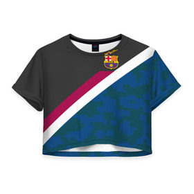 Женская футболка 3D укороченная с принтом FC Barcelona Sport camo II в Екатеринбурге, 100% полиэстер | круглая горловина, длина футболки до линии талии, рукава с отворотами | fc | fc barcelona | fcb | fly emirates | ronaldo | абстракция | барселона | геометрия | зож | клуб | линии | месси | модные | мяч | реал мадрид | спорт | спортивные | тренды | футбол | футбольный клуб | эмблема