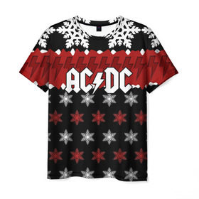 Мужская футболка 3D с принтом Праздничный AC/DC в Екатеринбурге, 100% полиэфир | прямой крой, круглый вырез горловины, длина до линии бедер | ac dc | acdc | for those about to ro | австралийская | ангус янг | блюз рок | головы | группа | знак | красный | крис слэйд | музыканты | надпись | новогодний | новый год | певцы | праздник | рождество | рок | рок н ролл