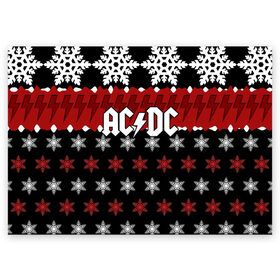 Поздравительная открытка с принтом Праздничный AC/DC в Екатеринбурге, 100% бумага | плотность бумаги 280 г/м2, матовая, на обратной стороне линовка и место для марки
 | ac dc | acdc | for those about to ro | австралийская | ангус янг | блюз рок | головы | группа | знак | красный | крис слэйд | музыканты | надпись | новогодний | новый год | певцы | праздник | рождество | рок | рок н ролл