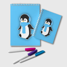 Блокнот с принтом Penguin blue в Екатеринбурге, 100% бумага | 48 листов, плотность листов — 60 г/м2, плотность картонной обложки — 250 г/м2. Листы скреплены удобной пружинной спиралью. Цвет линий — светло-серый
 | blue | cartoon | penguin | милый | мультик | мультфильм | пингвин | рисунок