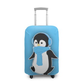 Чехол для чемодана 3D с принтом Penguin blue в Екатеринбурге, 86% полиэфир, 14% спандекс | двустороннее нанесение принта, прорези для ручек и колес | blue | cartoon | penguin | милый | мультик | мультфильм | пингвин | рисунок