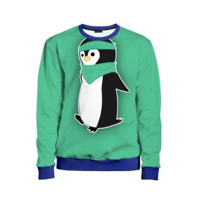 Детский свитшот 3D с принтом Penguin green в Екатеринбурге, 100% полиэстер | свободная посадка, прямой крой, мягкая тканевая резинка на рукавах и понизу свитшота | Тематика изображения на принте: cartoon | green | penguin | зеленый | милый | мультик | мультфильм | пингвин | рисунок