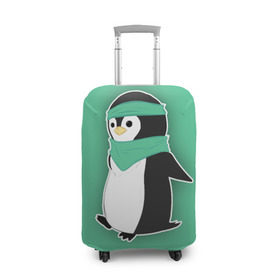 Чехол для чемодана 3D с принтом Penguin green в Екатеринбурге, 86% полиэфир, 14% спандекс | двустороннее нанесение принта, прорези для ручек и колес | cartoon | green | penguin | зеленый | милый | мультик | мультфильм | пингвин | рисунок