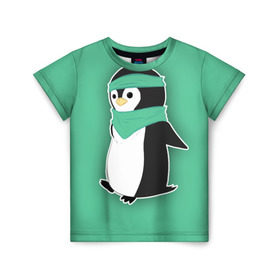 Детская футболка 3D с принтом Penguin green в Екатеринбурге, 100% гипоаллергенный полиэфир | прямой крой, круглый вырез горловины, длина до линии бедер, чуть спущенное плечо, ткань немного тянется | cartoon | green | penguin | зеленый | милый | мультик | мультфильм | пингвин | рисунок
