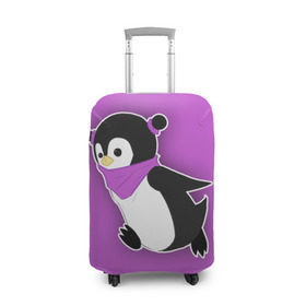 Чехол для чемодана 3D с принтом Penguin purple в Екатеринбурге, 86% полиэфир, 14% спандекс | двустороннее нанесение принта, прорези для ручек и колес | cartoon | penguin | purple | милый | мультик | мультфильм | пингвин | рисунок | фиолетовый