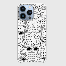 Чехол для iPhone 13 Pro с принтом Совушки pattern в Екатеринбурге,  |  | Тематика изображения на принте: bird | owl | животные | ночные птицы | птицы | совы