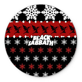 Коврик круглый с принтом Праздничный Black Sabbath в Екатеринбурге, резина и полиэстер | круглая форма, изображение наносится на всю лицевую часть | Тематика изображения на принте: black sabbath | группа | новогодний | новый год | рождество | свитер | снежинки | хард рок | хеви метал