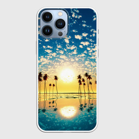 Чехол для iPhone 13 Pro Max с принтом Туристический Рай в Екатеринбурге,  |  | Тематика изображения на принте: блик | вода | волна | восход | закат | море | небо | облако | отблеск | отпуск | отражение | пальма | солнце | турист