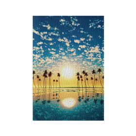 Обложка для паспорта матовая кожа с принтом Туристический Рай в Екатеринбурге, натуральная матовая кожа | размер 19,3 х 13,7 см; прозрачные пластиковые крепления | блик | вода | волна | восход | закат | море | небо | облако | отблеск | отпуск | отражение | пальма | солнце | турист