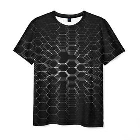 Мужская футболка 3D с принтом Карбоновые СОТЫ в Екатеринбурге, 100% полиэфир | прямой крой, круглый вырез горловины, длина до линии бедер | Тематика изображения на принте: abstraction | internet | абстракция | молекула | текстура | технологии | узоры | форма | фрактал | цвет