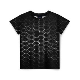 Детская футболка 3D с принтом Карбоновые СОТЫ в Екатеринбурге, 100% гипоаллергенный полиэфир | прямой крой, круглый вырез горловины, длина до линии бедер, чуть спущенное плечо, ткань немного тянется | abstraction | internet | абстракция | молекула | текстура | технологии | узоры | форма | фрактал | цвет