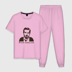 Мужская пижама хлопок с принтом Ryan Gosling в Екатеринбурге, 100% хлопок | брюки и футболка прямого кроя, без карманов, на брюках мягкая резинка на поясе и по низу штанин
 | ryan gosling | райан гослинг