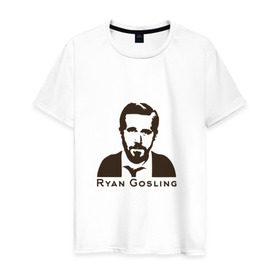 Мужская футболка хлопок с принтом Ryan Gosling в Екатеринбурге, 100% хлопок | прямой крой, круглый вырез горловины, длина до линии бедер, слегка спущенное плечо. | ryan gosling | райан гослинг