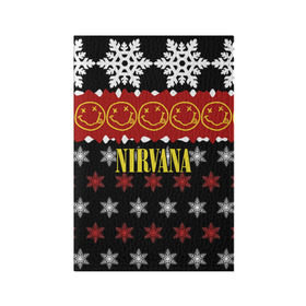 Обложка для паспорта матовая кожа с принтом Nirvana праздничный в Екатеринбурге, натуральная матовая кожа | размер 19,3 х 13,7 см; прозрачные пластиковые крепления | cobain | kurt | nirvana | альтернативный | боритон | гранж | группа | дональд | знак | кобейн | красный | крист новоселич | курт | музыка | музыкант | надпись | нирвана | новогодний | новый год | певец | праздник