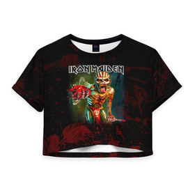 Женская футболка 3D укороченная с принтом Индеец Iron Maiden в Екатеринбурге, 100% полиэстер | круглая горловина, длина футболки до линии талии, рукава с отворотами | iron maiden | адриан смит | айрон мейден | группа | дэйв мюррей | железная дева | ирон майден | кровь | метал | мрачный | музыка | песни | рок | сердце | стив харрис | тяжелый | хеви | хевиметал