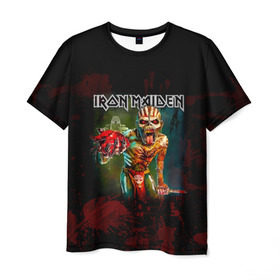 Мужская футболка 3D с принтом Индеец Iron Maiden в Екатеринбурге, 100% полиэфир | прямой крой, круглый вырез горловины, длина до линии бедер | iron maiden | адриан смит | айрон мейден | группа | дэйв мюррей | железная дева | ирон майден | кровь | метал | мрачный | музыка | песни | рок | сердце | стив харрис | тяжелый | хеви | хевиметал