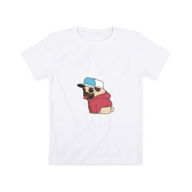 Детская футболка хлопок с принтом футболка с мопсом в Екатеринбурге, 100% хлопок | круглый вырез горловины, полуприлегающий силуэт, длина до линии бедер | 