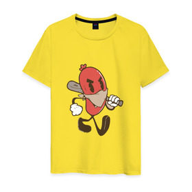 Мужская футболка хлопок с принтом Хот-дог в Екатеринбурге, 100% хлопок | прямой крой, круглый вырез горловины, длина до линии бедер, слегка спущенное плечо. | bat | hot dog | бандана | бита | сосиска | хот дог