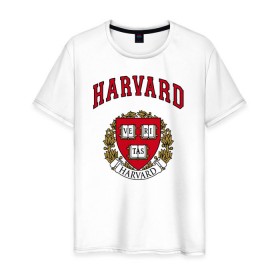 Мужская футболка хлопок с принтом Harvard university в Екатеринбурге, 100% хлопок | прямой крой, круглый вырез горловины, длина до линии бедер, слегка спущенное плечо. | вуз | гарвард | герб | лига плюща | массачусетс | престижный | сша | университет