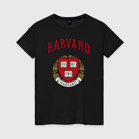 Женская футболка хлопок с принтом Harvard university в Екатеринбурге, 100% хлопок | прямой крой, круглый вырез горловины, длина до линии бедер, слегка спущенное плечо | Тематика изображения на принте: вуз | гарвард | герб | лига плюща | массачусетс | престижный | сша | университет