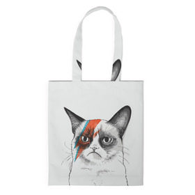 Сумка 3D повседневная с принтом Grumpy cat (David Bowie) в Екатеринбурге, 100% полиэстер | Плотность: 200 г/м2; Размер: 34×35 см; Высота лямок: 30 см | бодиарт | грумпи | дэвид боуи | злой кот | интернет | котей | котик | кошка | мем | мемас | мемчик. | молния на лице | рисунок на лице | сердитый