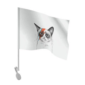 Флаг для автомобиля с принтом Grumpy cat (David Bowie) в Екатеринбурге, 100% полиэстер | Размер: 30*21 см | бодиарт | грумпи | дэвид боуи | злой кот | интернет | котей | котик | кошка | мем | мемас | мемчик. | молния на лице | рисунок на лице | сердитый