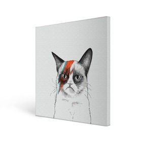 Холст квадратный с принтом Grumpy cat (David Bowie) в Екатеринбурге, 100% ПВХ |  | бодиарт | грумпи | дэвид боуи | злой кот | интернет | котей | котик | кошка | мем | мемас | мемчик. | молния на лице | рисунок на лице | сердитый