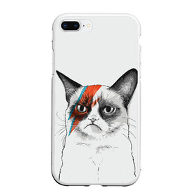 Чехол для iPhone 7Plus/8 Plus матовый с принтом Grumpy cat (David Bowie) в Екатеринбурге, Силикон | Область печати: задняя сторона чехла, без боковых панелей | бодиарт | грумпи | дэвид боуи | злой кот | интернет | котей | котик | кошка | мем | мемас | мемчик. | молния на лице | рисунок на лице | сердитый