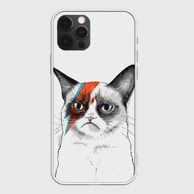 Чехол для iPhone 12 Pro с принтом Grumpy cat (David Bowie) в Екатеринбурге, силикон | область печати: задняя сторона чехла, без боковых панелей | бодиарт | грумпи | дэвид боуи | злой кот | интернет | котей | котик | кошка | мем | мемас | мемчик. | молния на лице | рисунок на лице | сердитый