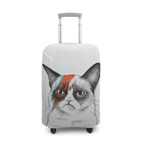 Чехол для чемодана 3D с принтом Grumpy cat (David Bowie) в Екатеринбурге, 86% полиэфир, 14% спандекс | двустороннее нанесение принта, прорези для ручек и колес | Тематика изображения на принте: бодиарт | грумпи | дэвид боуи | злой кот | интернет | котей | котик | кошка | мем | мемас | мемчик. | молния на лице | рисунок на лице | сердитый