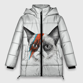 Женская зимняя куртка 3D с принтом Grumpy cat (David Bowie) в Екатеринбурге, верх — 100% полиэстер; подкладка — 100% полиэстер; утеплитель — 100% полиэстер | длина ниже бедра, силуэт Оверсайз. Есть воротник-стойка, отстегивающийся капюшон и ветрозащитная планка. 

Боковые карманы с листочкой на кнопках и внутренний карман на молнии | бодиарт | грумпи | дэвид боуи | злой кот | интернет | котей | котик | кошка | мем | мемас | мемчик. | молния на лице | рисунок на лице | сердитый