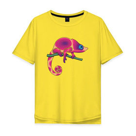 Мужская футболка хлопок Oversize с принтом Хамелеон в Екатеринбурге, 100% хлопок | свободный крой, круглый ворот, “спинка” длиннее передней части | hameleon | животные | хамелеон | ящер | ящерица