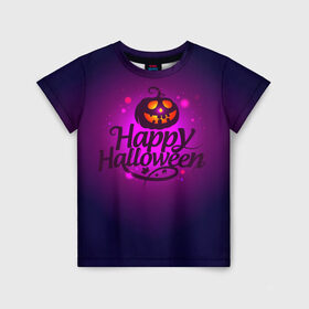 Детская футболка 3D с принтом Happy Halloween в Екатеринбурге, 100% гипоаллергенный полиэфир | прямой крой, круглый вырез горловины, длина до линии бедер, чуть спущенное плечо, ткань немного тянется | Тематика изображения на принте: halloween | тыква | хэллоуин