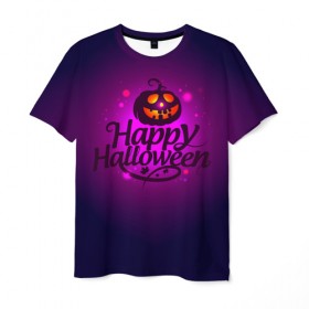 Мужская футболка 3D с принтом Happy Halloween в Екатеринбурге, 100% полиэфир | прямой крой, круглый вырез горловины, длина до линии бедер | halloween | тыква | хэллоуин