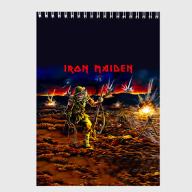 Скетчбук с принтом Боец Iron Maiden в Екатеринбурге, 100% бумага
 | 48 листов, плотность листов — 100 г/м2, плотность картонной обложки — 250 г/м2. Листы скреплены сверху удобной пружинной спиралью | iron maiden | адриан смит | айрон мейден | война | группа | дэйв мюррей | железная дева | ирон майден | метал | мрачный | музыка | песни | рок | солдат | стив харрис | тяжелый | хеви | хевиметал