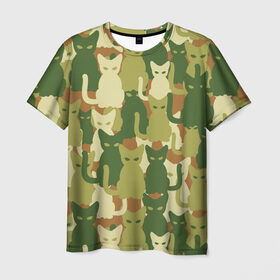 Мужская футболка 3D с принтом Камуфляж в Екатеринбурге, 100% полиэфир | прямой крой, круглый вырез горловины, длина до линии бедер | Тематика изображения на принте: camouflage | cat | камуфляж | кот