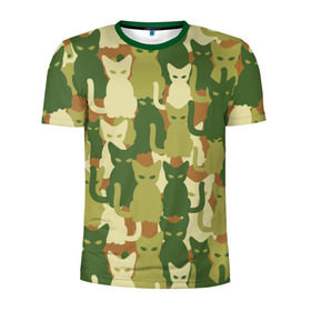 Мужская футболка 3D спортивная с принтом Камуфляж в Екатеринбурге, 100% полиэстер с улучшенными характеристиками | приталенный силуэт, круглая горловина, широкие плечи, сужается к линии бедра | Тематика изображения на принте: camouflage | cat | камуфляж | кот