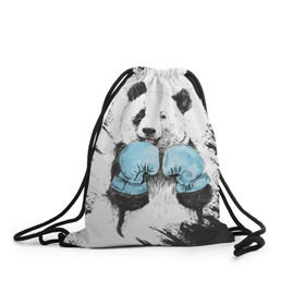 Рюкзак-мешок 3D с принтом Панда боксер в Екатеринбурге, 100% полиэстер | плотность ткани — 200 г/м2, размер — 35 х 45 см; лямки — толстые шнурки, застежка на шнуровке, без карманов и подкладки | Тематика изображения на принте: бокс | боксер | панда | панда боксер | спорт