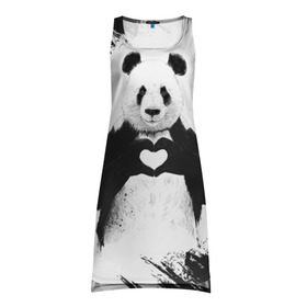 Платье-майка 3D с принтом Panda love в Екатеринбурге, 100% полиэстер | полуприлегающий силуэт, широкие бретели, круглый вырез горловины, удлиненный подол сзади. | 14 февраля | love | panda | panda love | день святого валентина | любовь | панда