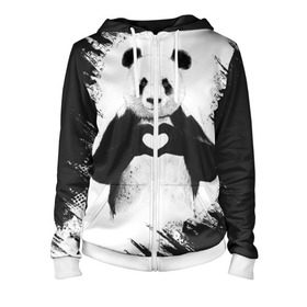 Женская толстовка 3D на молнии с принтом Panda love в Екатеринбурге, 100% полиэстер | длина до линии бедра, манжеты и пояс оформлены мягкой тканевой резинкой, двухслойный капюшон со шнурком для регулировки, спереди молния, по бокам два кармана | 14 февраля | love | panda | panda love | день святого валентина | любовь | панда