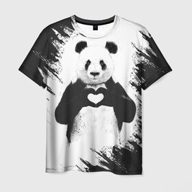 Мужская футболка 3D с принтом Panda love в Екатеринбурге, 100% полиэфир | прямой крой, круглый вырез горловины, длина до линии бедер | 14 февраля | love | panda | panda love | день святого валентина | любовь | панда