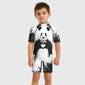 Детский купальный костюм 3D с принтом Panda love в Екатеринбурге, Полиэстер 85%, Спандекс 15% | застежка на молнии на спине | 14 февраля | love | panda | panda love | день святого валентина | любовь | панда