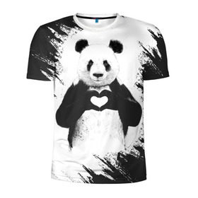 Мужская футболка 3D спортивная с принтом Panda love в Екатеринбурге, 100% полиэстер с улучшенными характеристиками | приталенный силуэт, круглая горловина, широкие плечи, сужается к линии бедра | Тематика изображения на принте: 14 февраля | love | panda | panda love | день святого валентина | любовь | панда