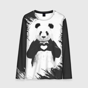 Мужской лонгслив 3D с принтом Panda love в Екатеринбурге, 100% полиэстер | длинные рукава, круглый вырез горловины, полуприлегающий силуэт | Тематика изображения на принте: 14 февраля | love | panda | panda love | день святого валентина | любовь | панда